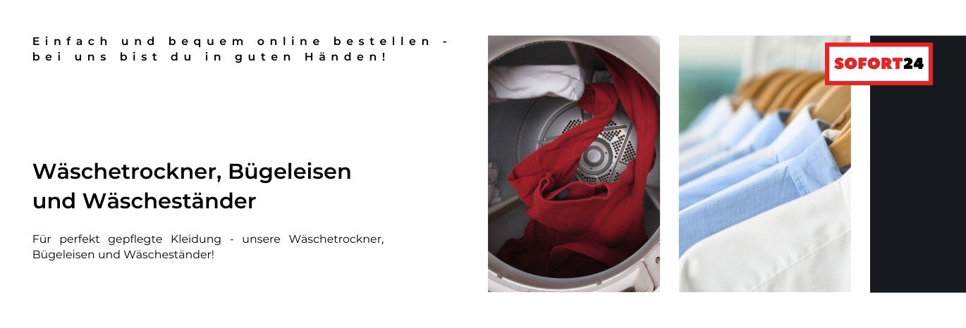 Wäschetrockner, Bügeleisen und Wäscheständer