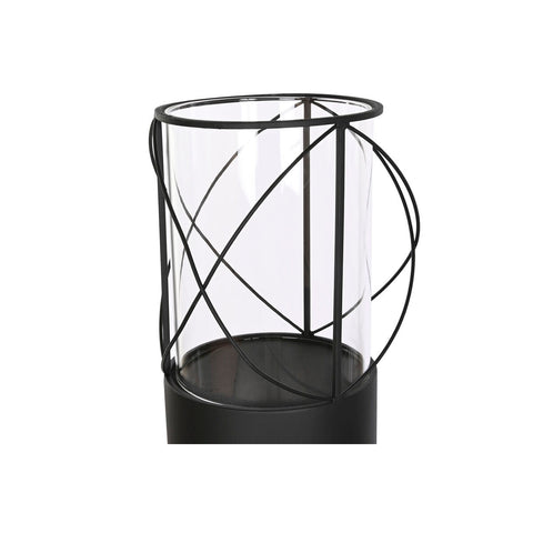 Kerzenschalensatz Home ESPRIT Schwarz Metall Kristall 27 x 27 x 125 cm (2 Stück)
